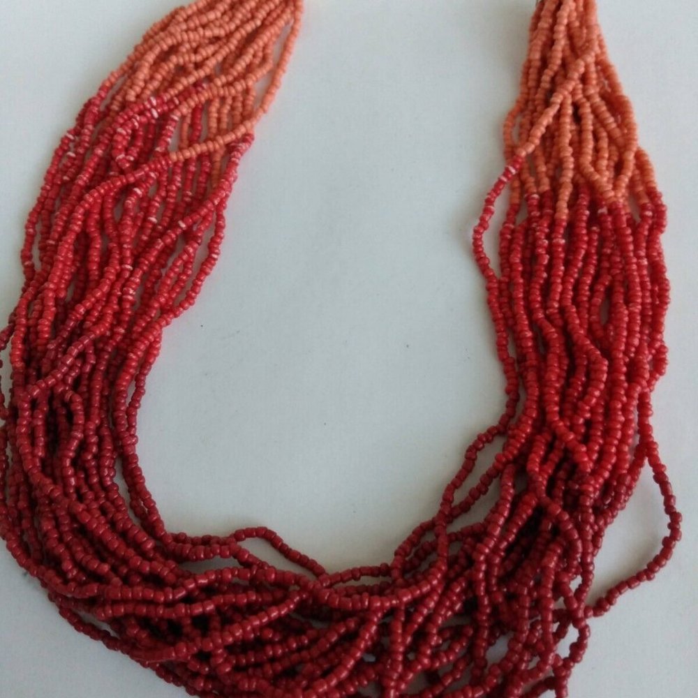 Red Orange Ombre Seed Beaded Multistrand Necklace